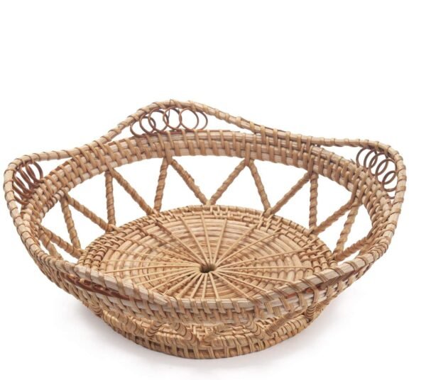Rattan Fruit Basket for Serving Woven Bread Tray for Cake Kitchen Counter Table Natural (11.8inch D x 3.5inch H) - Image 3