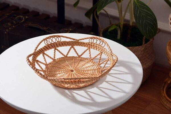 Rattan Fruit Basket for Serving Woven Bread Tray for Cake Kitchen Counter Table Natural (11.8inch D x 3.5inch H) - Image 6