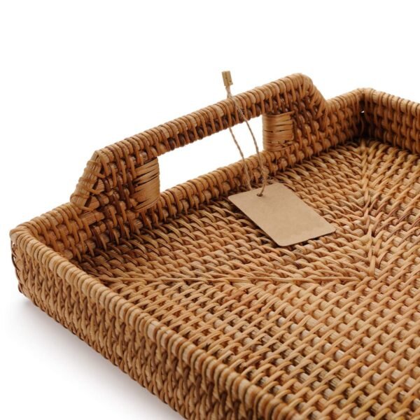 Hand-Woven Rattan Rectangular Serving Tray with Handles for Breakfast, Drinks, Snack for Coffee Table - Image 3