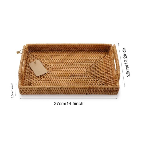 Hand-Woven Rattan Rectangular Serving Tray with Handles for Breakfast, Drinks, Snack for Coffee Table - Image 4