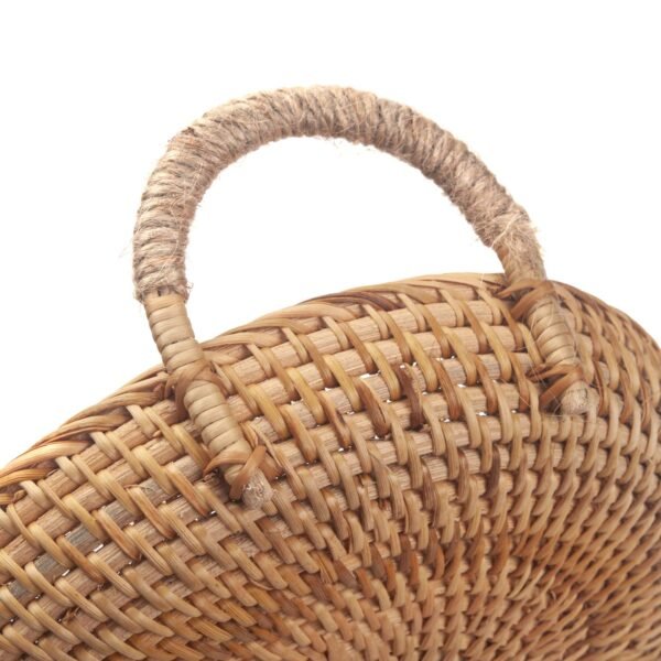 Rattan Round Fruit Basket for Table Wicker Bread Tray with Handle for Serving Food, Crackers, Snacks (11inch D x 1.8inch H) - Image 3