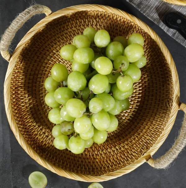 Rattan Round Fruit Basket for Table Wicker Bread Tray with Handle for Serving Food, Crackers, Snacks (11inch D x 1.8inch H) - Image 4