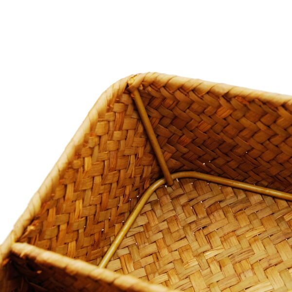Seagrass Storage Basket with Compartments Utensil Tray for Organization Silverware Flatware Rectangular Shelf Baskets with 4 Sections Natural - Image 4