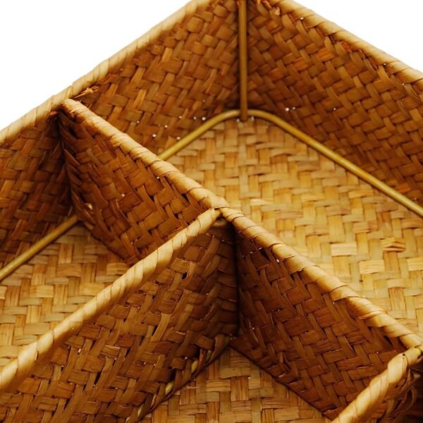 Seagrass Storage Basket with Compartments Utensil Tray for Organization Silverware Flatware Rectangular Shelf Baskets with 4 Sections Natural - Image 5