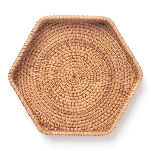 Hexagon Rattan Serving Tray for Coffee Table Woven Decorative Basket Trays for Ottoman Natural - Image 2