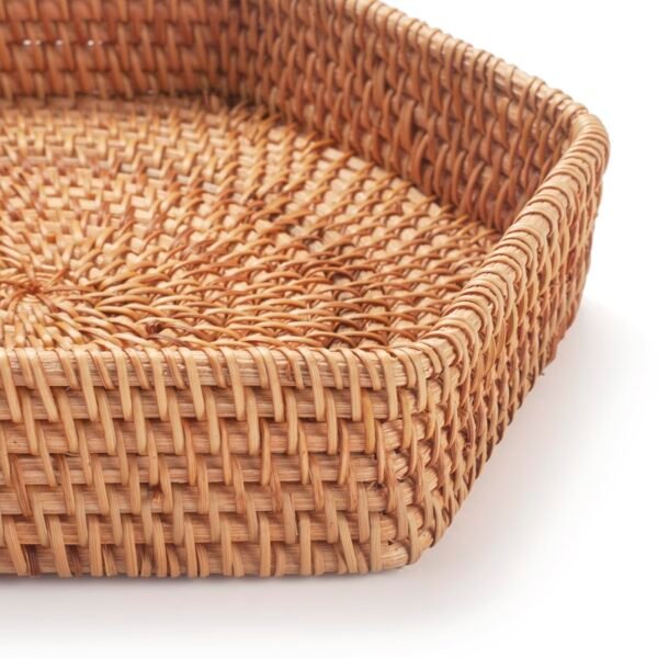 Hexagon Rattan Serving Tray for Coffee Table Woven Decorative Basket Trays for Ottoman Natural - Image 3