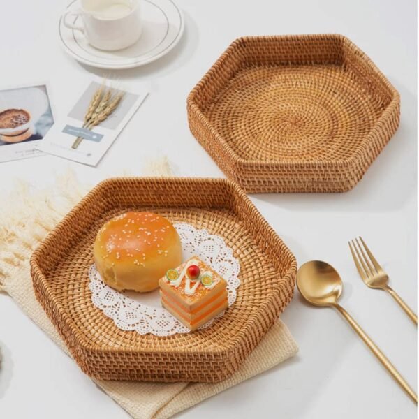 Hexagon Rattan Serving Tray for Coffee Table Woven Decorative Basket Trays for Ottoman Natural - Image 8