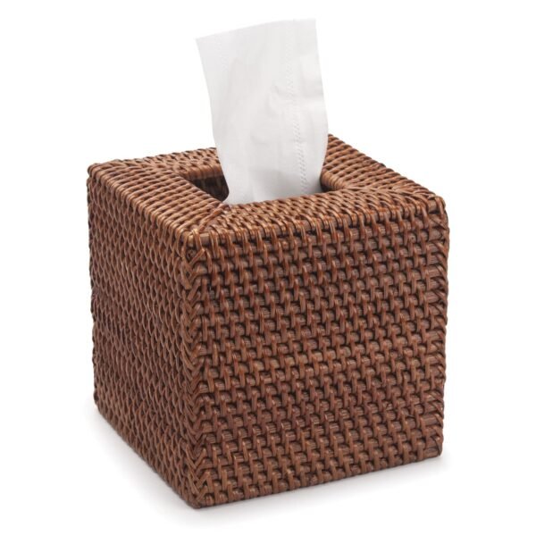 Rattan Tissue Box Cover Natural Woven Facial Napkin Holder Square (Honey Brown, 5.5x5.5x5.9 Inch)