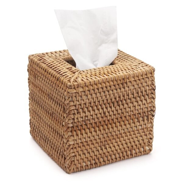 Rattan Tissue Box Cover Natural Woven Facial Napkin Holder Square (Honey Brown, 5.5x5.5x5.9 Inch) - Image 8
