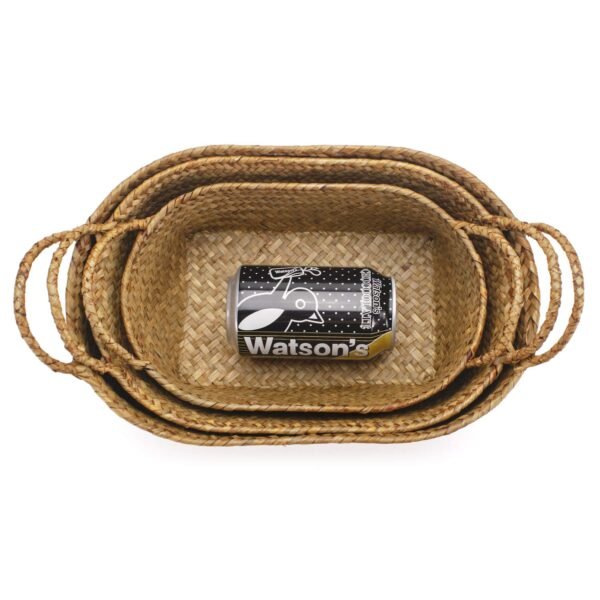 Seagrass Woven Baskets for Storage Natural Shelf Basket with Handle for Organizer Stackable Oval Set of 3 (Large+Medium+Small) - Image 3