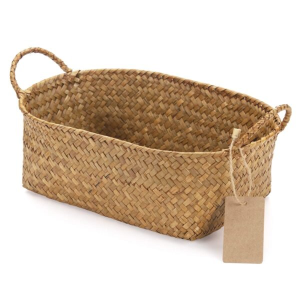 Seagrass Woven Baskets for Storage Natural Shelf Basket with Handle for Organizer Stackable Oval Set of 3 (Large+Medium+Small) - Image 4