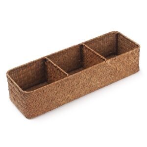 Seagrass Storage Basket 3 Sections Woven Shelf Baskets with Compartment (Natural, 14.6inch x 4.7inch x 3.1inch)