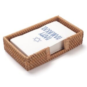 Rattan Napkin Holder Rectangle Woven Flat Napkin Basket Tray For Tables