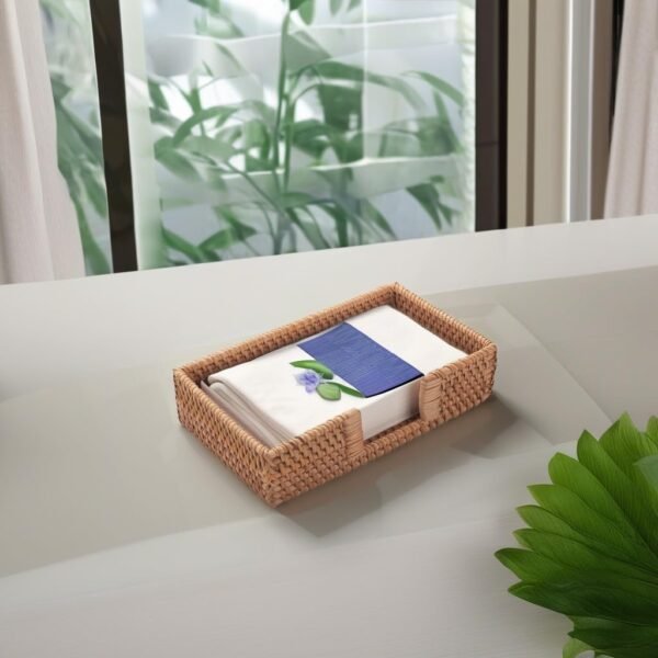 Rattan Napkin Holder Rectangle Woven Flat Napkin Basket Tray For Tables - Image 5