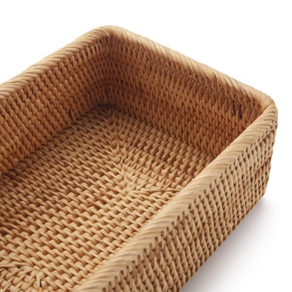 Natural Rattan Fruit Storage Baskets Rectangular Woven Wicker Box for Key Holder Remote Stackable Natural Set of 3 - Image 5