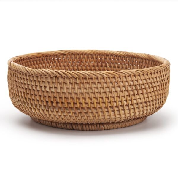 Round Rattan Fruit Baskets Woven Storage Bowls Key Holder Stackable for Shelf Kitchen Tabletop Natural Set of 3 - Image 4