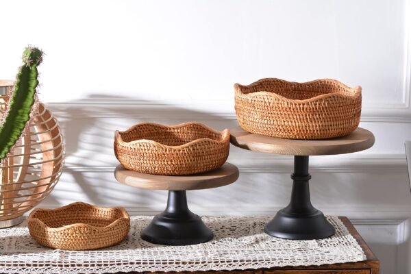 Rattan Bread Baskets Round Woven Fruit Bowls Key Holders Stackable for Storage, Snack, Fruit, Vegetable Natural Set of 3 - Image 6