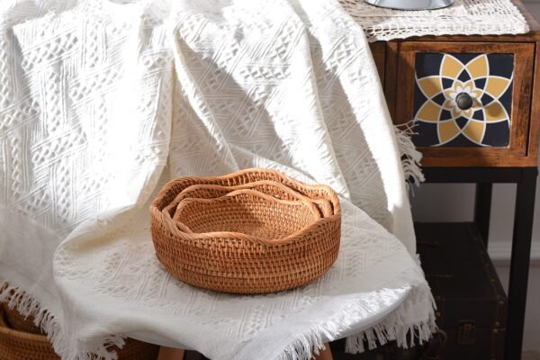 Rattan Bread Baskets Round Woven Fruit Bowls Key Holders Stackable for Storage, Snack, Fruit, Vegetable Natural Set of 3 - Image 7