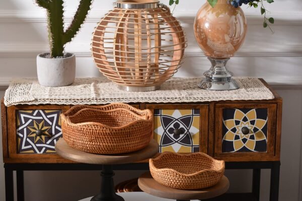Rattan Bread Baskets Round Woven Fruit Bowls Key Holders Stackable for Storage, Snack, Fruit, Vegetable Natural Set of 3 - Image 8