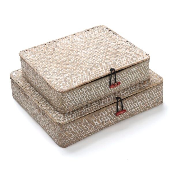 Seagrass Storage Basket Box with Lid Rectangular Woven Shelf Baskets Bins for Organize Snack Toys Set of 2 Natural Decorative(Large+Small) - Image 6