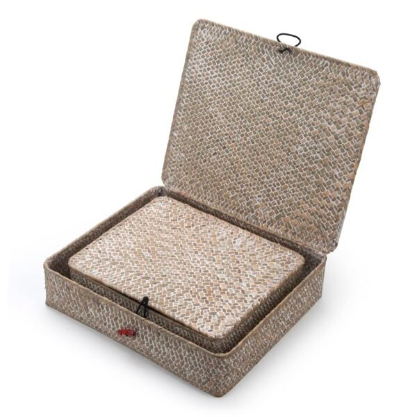 Seagrass Storage Basket Box with Lid Rectangular Woven Shelf Baskets Bins for Organize Snack Toys Set of 2 Natural Decorative(Large+Small) - Image 8