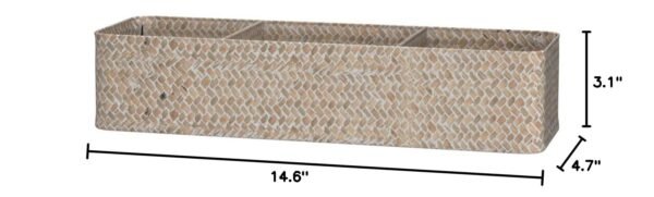 Seagrass Storage Basket 3 Sections Woven Shelf Baskets with Compartment (Whitewash, 14.6inch x 4.7inch x 3.1inch) - Image 3
